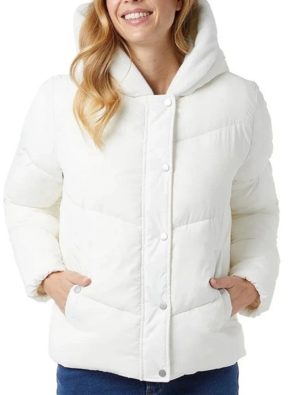32 Degrees White Hooded Puffer Jacket